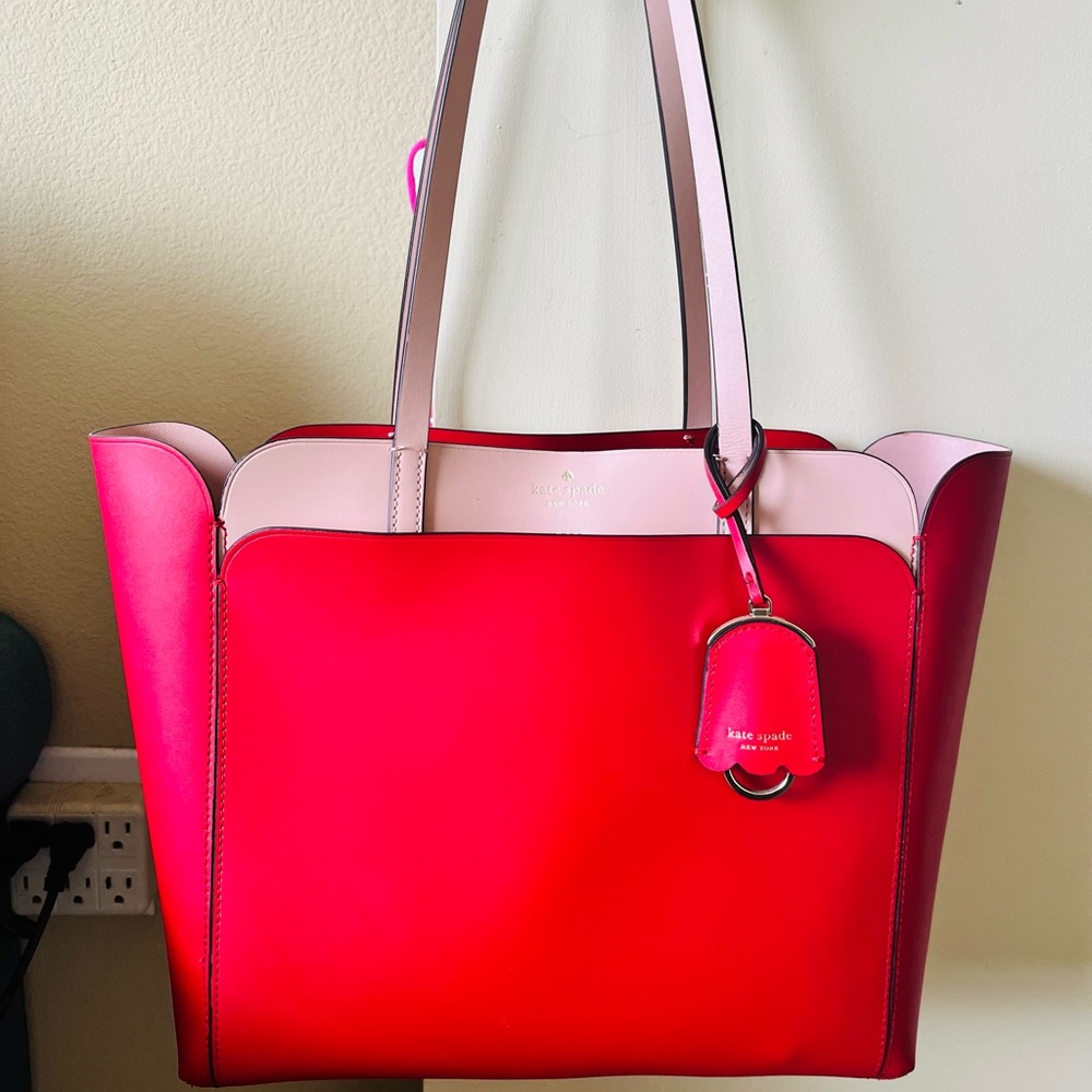 Large Kate Spade Light Pink and Red Purse NEVER USED